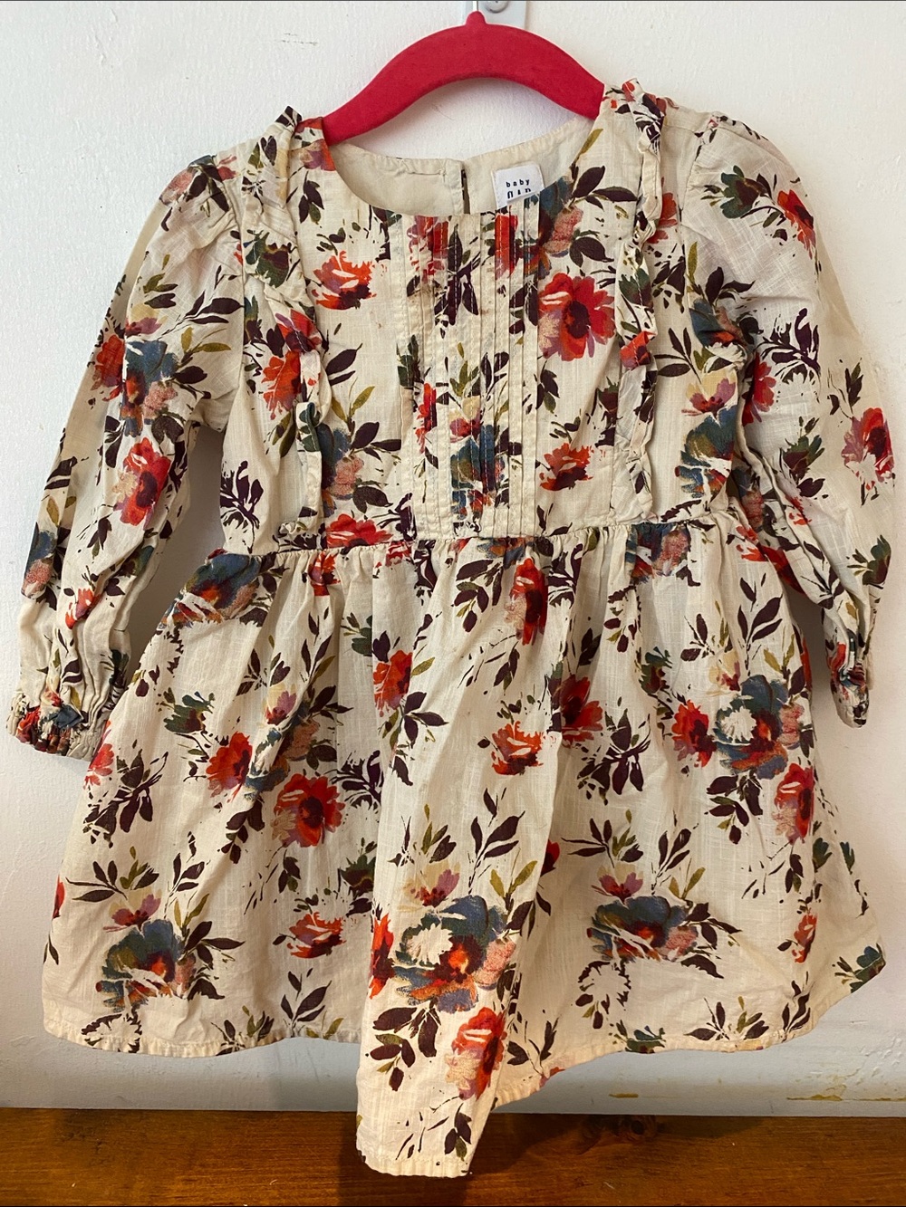 GAP Cream Floral Long-Sleeve Dress with Red & Blue Flowers